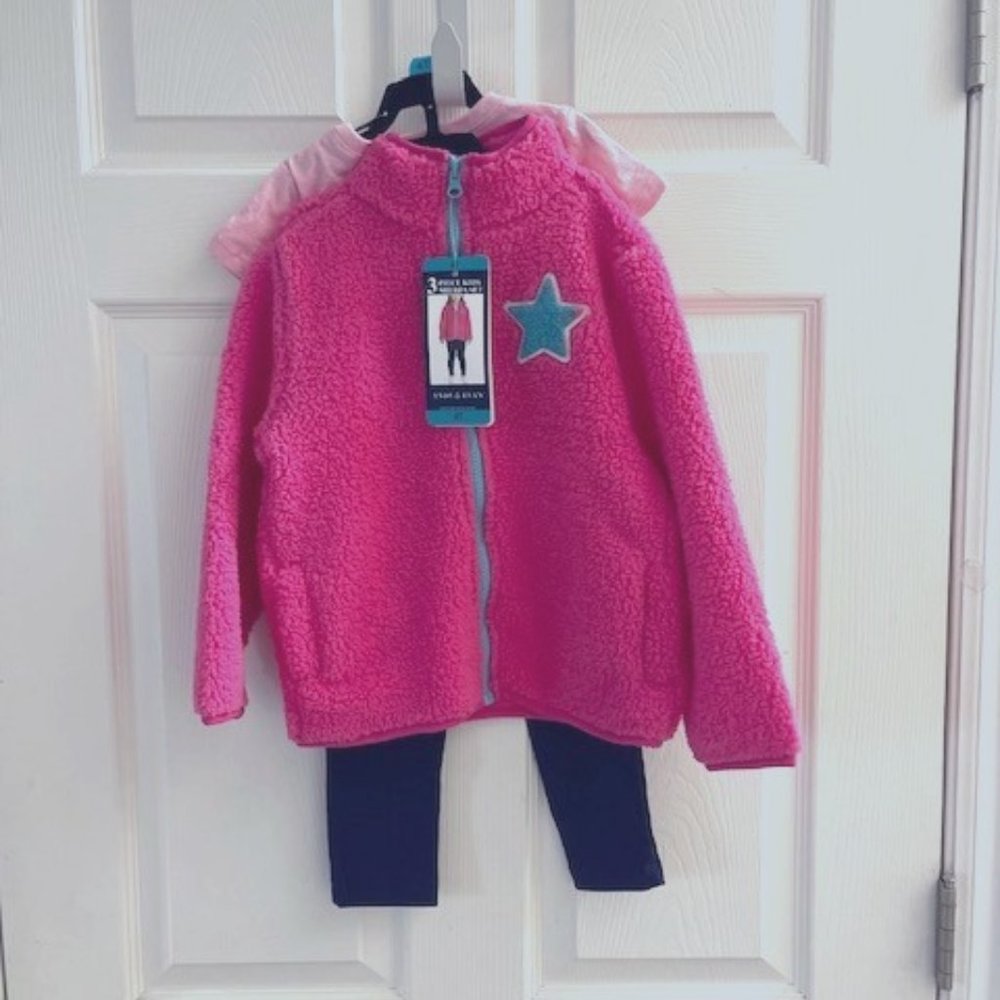 NWT Andy & Evan 3-Piece Fleece Sherpa Set Pink / Blue Size 3T